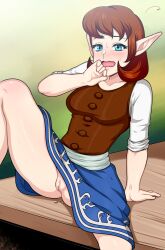 1girl aldharoku anju_(zelda) blue_eyes censored nintendo no_panties pointy_ears red_hair solo the_legend_of_zelda the_legend_of_zelda:_ocarina_of_time