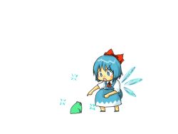Rule 34 | ^^^, 1girl, animated, animated gif, bloomers, blue eyes, blue hair, blush stickers, bow, cirno, fallen down, falling, frog, frozen, hair bow, hana azuki, ice, matching hair/eyes, open mouth, running, solo, touhou, underwear, wings