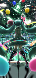 Rule 34 | 1girl, 39, absurdres, aqua hair, audience, backlighting, balloon, bare shoulders, black sleeves, black thighhighs, blurry, blurry foreground, commentary, confetti, detached sleeves, frilled skirt, frills, from behind, full body, glowstick, hair ornament, hatsune miku, headphones, highres, hoop skirt, huge filesize, itogari, knees together feet apart, long hair, magical mirai (vocaloid), magical mirai miku, magical mirai miku (2018), microphone stand, neon trim, penlight (glowstick), shirt, shoulder tattoo, skirt, sleeveless, sleeveless shirt, spotlight, standing, tattoo, thighhighs, twintails, very long hair, vocaloid
