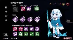 Rule 34 | 1girl, animated, audible music, bloop (gawr gura), blue eyes, blue hair, dark persona, dead by daylight, fins, fish tail, gawr gura, gawr gura (1st costume), hair ornament, holding, holding weapon, hololive, hololive english, menu, milestone celebration, multicolored hair, parody, pixel art, polearm, red eyes, red hair, reflect (gawr gura), ronin (zeth total), shark, shark girl, shark hair ornament, shark tail, silver hair, solo, sound, streaked hair, tail, trident, two side up, underwater, video, virtual youtuber, weapon