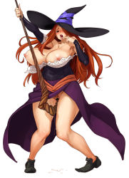 Rule 34 | 1girl, bare shoulders, blush, bobobo, bouncing breasts, breast slip, breasts, brown hair, censored, curvy, detached sleeves, dragon&#039;s crown, dress, elbow gloves, female masturbation, female pubic hair, finger in own mouth, gloves, hair over one eye, hat, hip focus, huge breasts, long hair, masturbation, nipple slip, nipples, object insertion, orange hair, plump, pubic hair, pussy, pussy juice, red eyes, solo, sorceress (dragon&#039;s crown), staff, strapless, strapless dress, sweat, tongue, vanillaware, wide hips, witch, witch hat