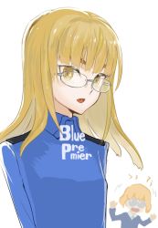 Rule 34 | 2girls, amelie planchard, blonde hair, glasses, homare (homaredai), long hair, long sleeves, military, military uniform, multiple girls, open mouth, perrine h. clostermann, simple background, solo focus, strike witches, strike witches: katayoku no majo-tachi, uniform, upper body, white background, world witches series, yellow eyes