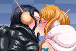 Rule 34 | 2girls, karuro-kun, kiss, long hair, multiple girls, nami (one piece), nico robin, one piece, yuri