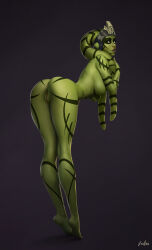 Rule 34 | 1girl, alien, ass, ass focus, breasts, colored skin, completely nude, evulchibi, green skin, highres, huge ass, large breasts, looking at viewer, looking back, nude, pussy, solo, star wars, tattoo, tiptoes, twi&#039;lek, uncensored, watermark
