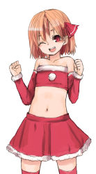 Rule 34 | 1girl, alternate costume, blonde hair, blush, detached sleeves, flat chest, hair ribbon, looking at viewer, navel, one eye closed, open mouth, red eyes, red thighhighs, ribbon, rumia, short hair, simple background, sketch, skirt, smile, solo, stomach, thighhighs, touhou, white background, wink, yunuki uta, zettai ryouiki