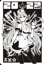 Rule 34 | 1girl, 2022, akashi (kancolle), apron, boushi-ya, boxcutter, breasts, comiket 101, greyscale, hair between eyes, hair ribbon, hammer, hat, heart, highres, holding, holding syringe, kantai collection, large breasts, long hair, monochrome, nurse cap, pliers, puffy short sleeves, puffy sleeves, ribbon, screwdriver, short hair, short sleeves, simple background, skirt, solo, syringe, thighhighs, tress ribbon, very long hair, wrench, wrist cuffs
