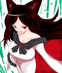Rule 34 | 1girl, animal ears, bare shoulders, breasts, brooch, brown hair, han (jackpot), imaizumi kagerou, jewelry, large breasts, nail polish, red eyes, red nails, solo, touhou, wolf ears