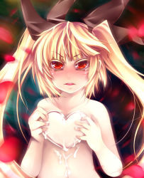 Rule 34 | arc system works, blazblue, blonde hair, blush, completely nude, heart, long hair, nude, rachel alucard, red eyes, serizawa mutsuki, solo, twintails
