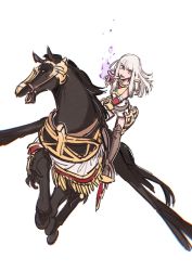 Rule 34 | 1girl, fire emblem, fire emblem: three houses, highres, long hair, lysithea von ordelia, nintendo, open mouth, pegasus, pink eyes, ribelle0804, riding, simple background, solo, white background, white hair