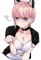 Rule 34 | 1girl, animal ear fluff, black choker, blue eyes, blush, breasts, choker, cleavage, closed mouth, collarbone, commentary, go-toubun no hanayome, highres, looking at viewer, mame1645, medium breasts, nakano ichika, pink hair, short hair, short sleeves, sketch, smile, solo, symbol-only commentary, upper body