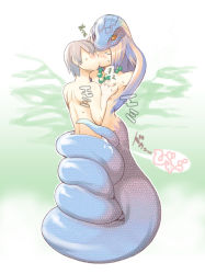Rule 34 | 1boy, 1girl, blush, grabbing another&#039;s breast, breasts, coiled, completely nude, couple, closed eyes, grabbing, grey hair, hetero, implied sex, jewelry, kiss, lamia, monster girl, necklace, no arms, nude, original, pearl necklace, scales, sweat