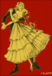 Rule 34 | 1boy, 1girl, aged up, dancing, dora (risunofuko12), dress, flower, formal, garry (ib), hair flower, hair ornament, ib (ib), ib (kouri), rose, suit
