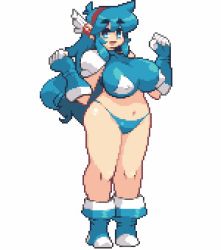 Rule 34 | 1girl, aliasing, animated, animated gif, assisted exposure, blue hair, bouncing breasts, breasts, covered erect nipples, female focus, gloves, large breasts, long hair, looking at viewer, lowres, nipples, nude, original, pixel art, plump, sb (coco1), simple background, smile, solo, standing, tagme, tecna (yumura kino), thick thighs, thighs, undressing, white background, wide hips