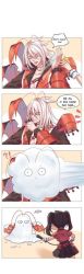 Rule 34 | 1boy, 1girl, antennae, boston lobster (food fantasy), closed eyes, food fantasy, lobster claw, master attendant (food fantasy), open clothes, open shirt, red eyes, short hair, twintails, white hair, whoinvitedanna