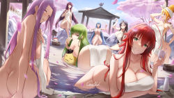 Rule 34 | 6+girls, ahoge, akame ga kill!, antenna hair, arm tattoo, artist name, ass, bent over, bird, black hair, blue eyes, blue hair, blush, bottle, breasts, bucket, c.c., cheese-kun, cherry blossoms, chicken, cleavage, code geass, covering breasts, covering privates, crossover, cup, drinking glass, eating, esdeath, falling petals, fate/grand order, fate/stay night, fate (series), female focus, food, gainoob, gazebo, glasses, green eyes, green hair, hair between eyes, hair intakes, hand on own hip, hasegawa chisato, high school dxd, highres, holding, holding cup, holding food, large breasts, long hair, looking at viewer, looking back, matching hair/eyes, medusa (fate), medusa (rider) (fate), multiple girls, naked towel, nami (one piece), nude cover, one piece, onsen, open mouth, outdoors, parted lips, petals, pizza, purple eyes, purple hair, red-framed eyewear, red eyes, red hair, rias gremory, rooster, sake bottle, scathach (fate), semi-rimless eyewear, shinmai maou no testament, signature, sky, tattoo, towel, towel on head, tree, very long hair, water, wine glass