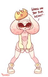 Rule 34 | + +, 1girl, animated, animated gif, artist name, blush, breasts, cameltoe, covered navel, crown, diives, domino mask, english text, fang, female focus, full body, gem, gradient hair, half-closed eyes, hands up, happy, heart, highres, jumping, lifting own clothes, long sleeves, looking at viewer, mask, mole, mole under mouth, multicolored hair, nintendo, one-piece swimsuit, one eye closed, open mouth, oversized clothes, pearl (splatoon), pigeon-toed, pink hair, pink sweater, shoes, short hair, signature, simple background, small breasts, smile, solo, splatoon (series), splatoon 2, spoken heart, standing, sweater, swimsuit, swimsuit under clothes, talking, teeth, tentacle hair, tentacles, text focus, tongue, tongue out, white background, white one-piece swimsuit, wink, yellow eyes