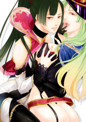 Rule 34 | 10s, 2girls, ass, bare shoulders, grabbing another&#039;s breast, choker, gloves, grabbing, gradient hair, green hair, hat, high ponytail, long hair, looking at viewer, looking back, multicolored hair, multiple girls, nichi keito, parted lips, peaked cap, ponytail, star driver, tagme, watanabe kanako, yuri