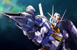 Rule 34 | absurdres, aqua eyes, aurora, beam rifle, commentary, energy gun, gundam, gundam aerial, gundam suisei no majo, highres, mecha, mobile suit, night, night sky, no humans, pointing weapon, robot, science fiction, shield, sky, solo, star (sky), starry sky, strictly mecha, upper body, v-fin, weapon