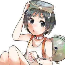 Rule 34 | 10s, 1girl, bad id, bad twitter id, black hair, diving mask, diving mask on head, goggles, goggles on head, itomugi-kun, kantai collection, maru-yu (kancolle), one-piece swimsuit, open mouth, school swimsuit, short hair, swimsuit, white school swimsuit, white one-piece swimsuit