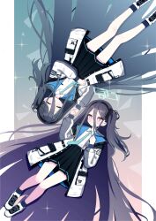 Rule 34 | &lt;key&gt; (blue archive), 2girls, 525 woiwo, absurdly long hair, absurdres, aris (blue archive), bare legs, black hair, black hairband, black skirt, blue archive, blue necktie, blush, closed eyes, coat, collared shirt, facing viewer, full body, hair between eyes, hairband, halo, hands up, highres, holding hands, long hair, long sleeves, looking at another, multiple girls, necktie, open clothes, open coat, pale skin, pink eyes, pleated skirt, shirt, side ponytail, skirt, sleeping, smile, very long hair, white shirt
