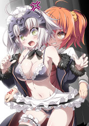 Rule 34 | 2girls, :d, ahoge, anger vein, apron, artoria pendragon (alter swimsuit rider) (second ascension) (fate), bare shoulders, bikini, black bikini, black jacket, black pantyhose, black ribbon, black skirt, black thighhighs, blush, breasts, bridal garter, brown eyes, cleavage, clothes lift, command spell, cowboy shot, fate/grand order, fate (series), frilled apron, frilled bikini, frills, fujimaru ritsuka (female), fur-trimmed sleeves, fur trim, gluteal fold, green eyes, grin, hair between eyes, hair ornament, hair scrunchie, hands up, headpiece, highres, jacket, jeanne d&#039;arc (fate), jeanne d&#039;arc alter (fate), jeanne d&#039;arc alter (ver. shinjuku 1999) (fate), lifting another&#039;s clothes, long sleeves, looking down, maid, maid bikini, maid headdress, medium breasts, multiple girls, navel, neck ribbon, off shoulder, official alternate costume, open clothes, open mouth, open shirt, orange hair, pantyhose, pleated skirt, ribbon, ribbon trim, scrunchie, shirt, short hair, side ponytail, silver hair, single thighhigh, skirt, smile, stomach, suzuri (tennenseki), sweat, swimsuit, tareme, teeth, thighhighs, unconventional maid, waist apron, white apron, yuri