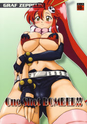 Rule 34 | 00s, bikini, bikini top only, blush, breasts, elbow gloves, gloves, highres, large breasts, long hair, ponytail, red hair, scarf, short shorts, shorts, solo, striped clothes, striped scarf, swimsuit, ta152 (graf zeppelin), tengen toppa gurren lagann, thighhighs, yoko littner