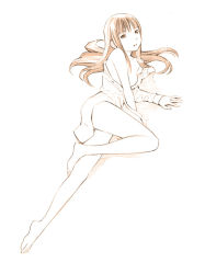 Rule 34 | 1girl, bare legs, barefoot, breasts, dress shirt, long hair, monochrome, original, shirt, sketch, small breasts, solo, traditional media, yoshitomi akihito