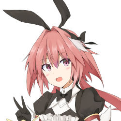 Rule 34 | 000kk, 1boy, absurdres, astolfo (fate), astolfo (saber) (fate), astolfo (saber) (third ascension) (fate), black bow, black gloves, black ribbon, blush, bow, bowtie, commentary request, face, fate/grand order, fate (series), gloves, hair bow, hair intakes, hair ribbon, highres, long hair, looking at viewer, male focus, multicolored hair, open mouth, pink hair, purple eyes, ribbon, simple background, solo, streaked hair, trap, twintails, white background, white hair