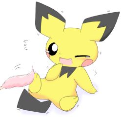 Rule 34 | animal ears, animal hands, arm support, black eyes, blush, blush stickers, creatures (company), duster, feet, flying sweatdrops, full body, furry, game freak, gen 2 pokemon, hand to own mouth, hand up, letsuo, nintendo, one eye closed, open mouth, pichu, pokemon, pokemon (creature), pokemon gsc, simple background, sitting, smile, solo, spread legs, tail, tears, tickling, trembling, white background
