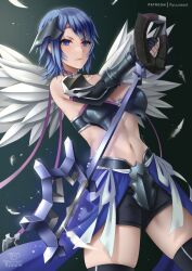 Rule 34 | 1girl, alternate costume, aqua (kingdom hearts), blue eyes, blue hair, feathers, highres, kingdom hearts, ryuuneart, wings