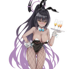 Rule 34 | 1girl, animal ears, bare shoulders, black hair, black leotard, blue archive, blush, bow, bowtie, breasts, cleavage, commentary request, covered navel, curvy, dark-skinned female, dark skin, detached collar, eric (tianqijiang), fake animal ears, fishnet pantyhose, fishnets, gloves, highleg, highleg leotard, highres, karin (blue archive), karin (bunny) (blue archive), large breasts, leotard, long hair, looking at viewer, official alternate costume, pantyhose, playboy bunny, ponytail, rabbit ears, shiny clothes, shiny skin, sidelocks, solo, strapless, strapless leotard, thighs, traditional bowtie, very long hair, white gloves, wide hips, wrist cuffs, yellow eyes