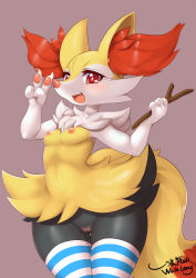 Rule 34 | 1girl, animal ears, braixen, breasts, cleft of venus, creatures (company), furry, game freak, gen 6 pokemon, highres, nintendo, pokemon, pokemon (creature), pussy, red eyes, small breasts, striped legwear, tagme, tail, thick thighs, thighs, uncensored, wide hips, wolflong