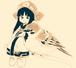 Rule 34 | 1girl, ainu clothes, bird, chibi, highres, long hair, monochrome, nakoruru, samurai spirits, smile, snk, traditional media