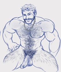 Rule 34 | 1boy, abs, bara, beard, blue theme, call of duty, call of duty: modern warfare 2, captain price, chest hair, completely nude, cropped legs, facial hair, foreskin, full beard, gryph (gryphonburger), hairy, half-erect, large pectorals, looking at viewer, male focus, mature male, monochrome, muscular, muscular male, navel, navel hair, nipple hair, nipples, nude, pectoral cleavage, pectorals, seductive smile, short hair, smile, solo, stomach, thick beard, thick chest hair, thick eyebrows, thick leg hair, thick navel hair, thick thighs, thighs, uncensored, very hairy