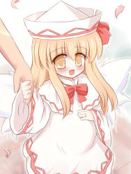 Rule 34 | 1girl, blonde hair, blush, female focus, hat, holding hands, jewelry, lily white, pregnant, ring, ry (yagoyago), solo focus, standing, touhou, wings, yellow eyes