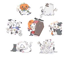 Rule 34 | bandages, cat, closed eyes, coffin, digimon, digimon (creature), gammamon, halloween, halloween costume, highres, tail