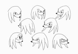 Rule 34 | 1boy, character sheet, expressions, knuckles the echidna, looking at viewer, monochrome, official art, sega, sharp teeth, simple background, smile, sonic (series), teeth