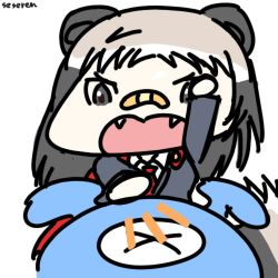 Rule 34 | 1girl, animal ears, animated, animated gif, bandaid, bandaid on face, bandaid on nose, fangs, hitting, kemono friends, long hair, lowres, open mouth, seseren