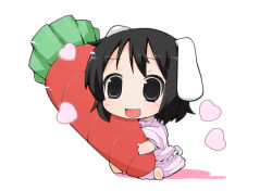 Rule 34 | 1girl, black hair, carrot, chibi, female focus, heart, highres, inaba tewi, ladfa, simple background, sitting, solo, touhou, white background