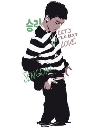 Rule 34 | 1boy, belt, bigbang, character name, hand in pocket, jewelry, k-pop, male focus, necklace, seungri (bigbang), shirt, simple background, solo, striped clothes, striped shirt, two-tone stripes, white background