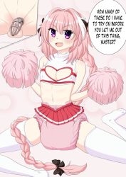 Rule 34 | 1boy, astolfo (fate), chastity cage, diaper, fate (series), pink hair, pink skirt, purple eyes, skirt, solo, trap