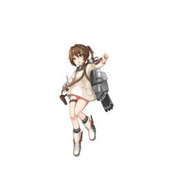 Rule 34 | 15k, 1girl, anchor, black socks, blue eyes, blush, blush stickers, boots, bottomless, brown hair, buttons, cannon, coat, collar, double-breasted, full body, hair ornament, holster, long sleeves, looking at viewer, machinery, military, military uniform, official art, open mouth, pocket, short ponytail, smokestack, socks, solo, thigh strap, torpedo, transparent background, turret, uniform, warship girls r, white coat, white footwear, z1 leberecht maass (warship girls r)