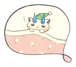 Rule 34 | 10s, :3, ayu (mog), food, hat, ice cream, ice cream cone, komasan, nightcap, no humans, soft serve, solo, translation request, under covers, traditional youkai, youkai watch
