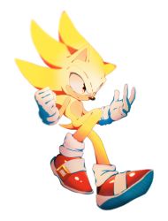 Rule 34 | 1boy, animal nose, closed mouth, commentary, full body, furry, furry male, gloves, icen-hk, male focus, orange eyes, red footwear, serious, shoes, simple background, sneakers, solo, sonic (series), sonic the hedgehog, super sonic, white background, white gloves