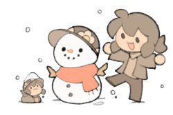 Rule 34 | :3, brown hair, buttons, christmas, circle hands, dummy, grey hoodie, grey pants, hat, hood, hoodie, open mouth, pants, red scarf, scarf, snow, snowman, temmie, temmie chang, temmie chang (character)