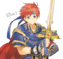Rule 34 | 1boy, armor, blue armor, blue eyes, fire emblem, fire emblem: the binding blade, headband, holding, holding sword, holding weapon, looking at viewer, male focus, nintendo, red hair, roy (fire emblem), shourou kanna, smile, sword, weapon