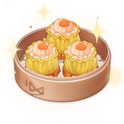 Rule 34 | artist request, bamboo steamer, commentary, dumpling, english commentary, food, food focus, game cg, genshin impact, lowres, no humans, official art, roe, shrimp, shumai (food), simple background, sparkle, still life, third-party source, transparent background