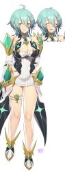 Rule 34 | 1girl, breasts, closed mouth, highres, looking at viewer, murata tefu, open mouth, short hair, simple background, smile, solo, virtual youtuber, white background, xenoblade chronicles (series), xenoblade chronicles 2