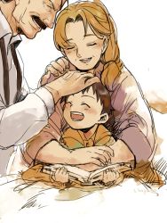 Rule 34 | 1girl, 2boys, ^ ^, bad id, bad pixiv id, book, child, closed eyes, family, father and son, fullmetal alchemist, king bradley, mother and son, mrs. bradley, multiple boys, parent and child, selim bradley, suzuki hayase
