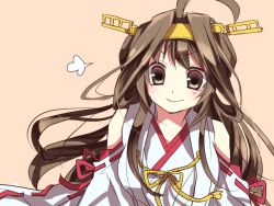 Rule 34 | 10s, 1girl, ahoge, bad id, bad pixiv id, brown eyes, brown hair, detached sleeves, double bun, hairband, japanese clothes, kantai collection, kongou (kancolle), long hair, looking at viewer, nontraditional miko, sakura (lilak a), smile, solo